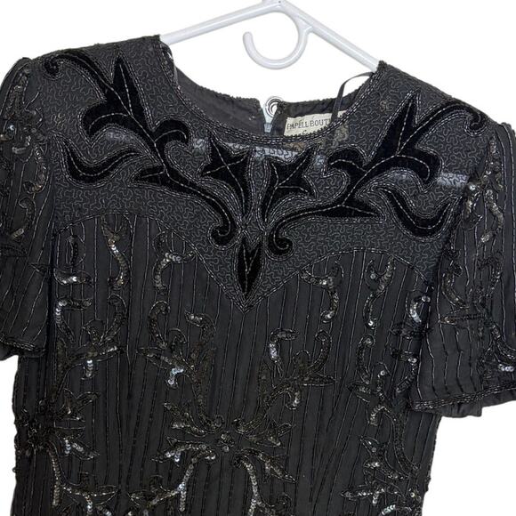 Vintage Papell Boutique Evening Dress Black 8 Sequins Cocktail Party Knee Length - Picture 5 of 9
